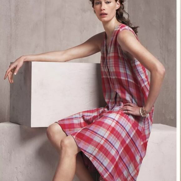 Maeve Anthropologie Pipa Plaid Sleeveless Hi Low Swing Dress - Picture 2 of 14